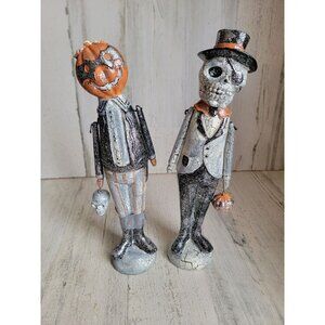 Living quarters rustic masquerade ball skeleton pumpkin glitter figure set folk